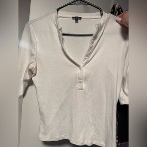 Express Women's White Button Down Half Sleeve Shirt